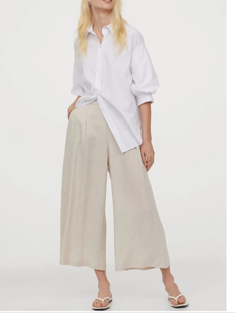 Who What Wear Wide-Leg Soft Corduroy Cropped Culottes in Beige size 10 N53